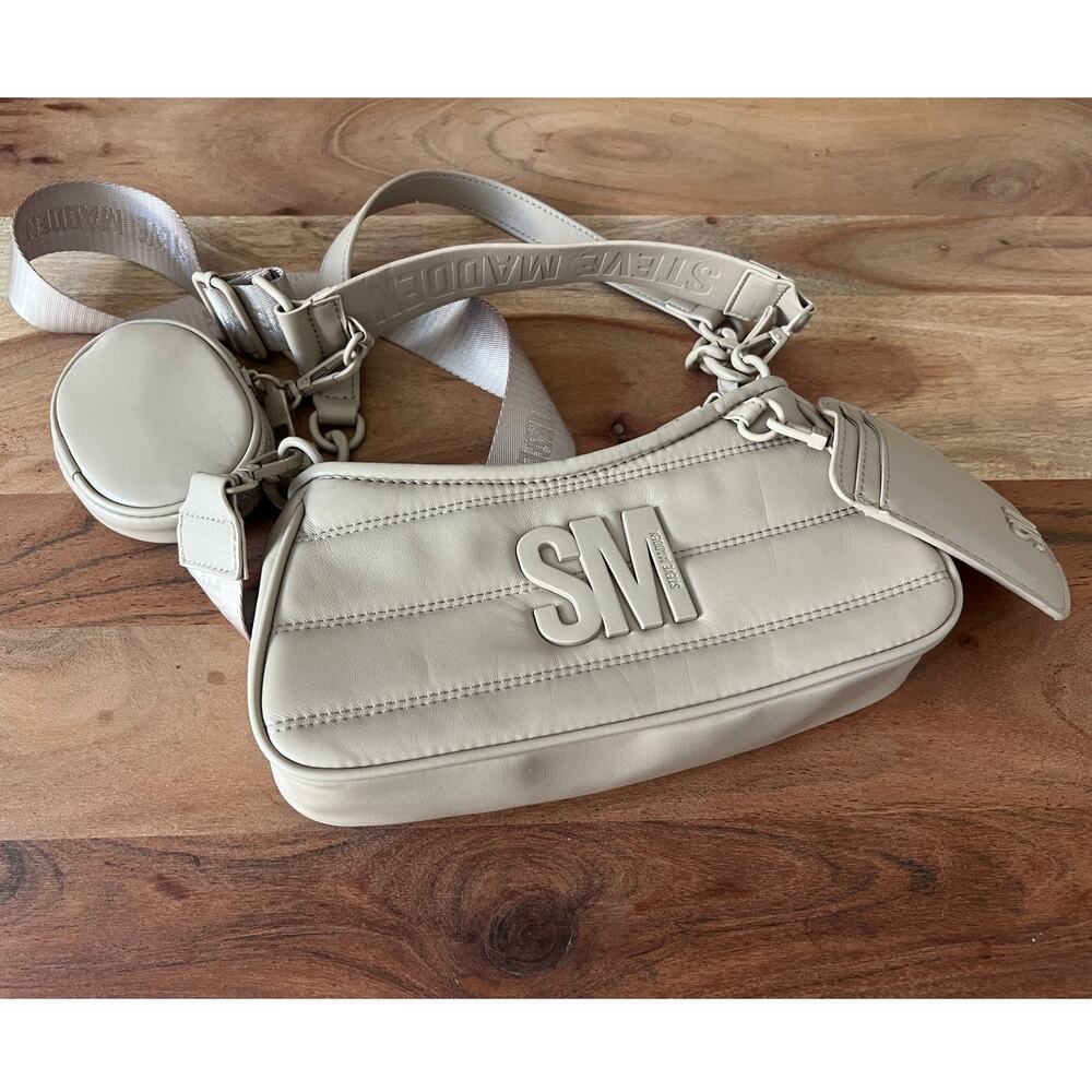 New Steve Madden Bzoia Quilted Crossbody Bag neutral beige purse convertable